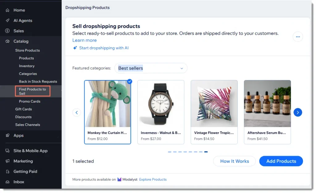 Modalyst App Wix Products