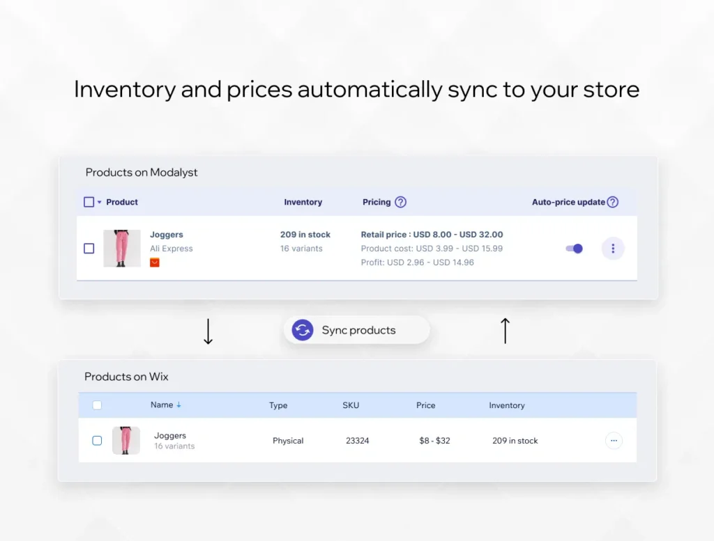 Modalyst App Wix Products
